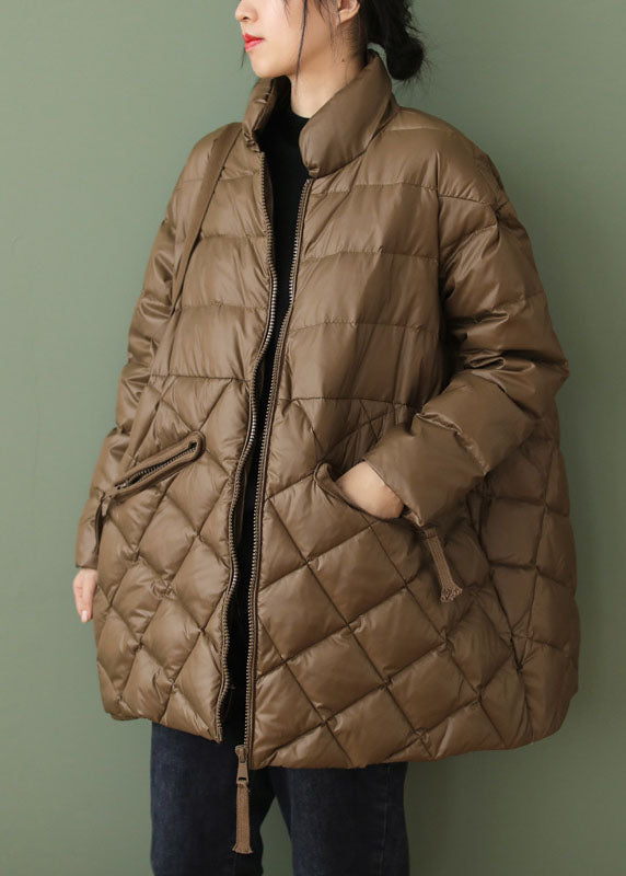Boutique Chocolate zippered Pockets Loose Winter Down Coat