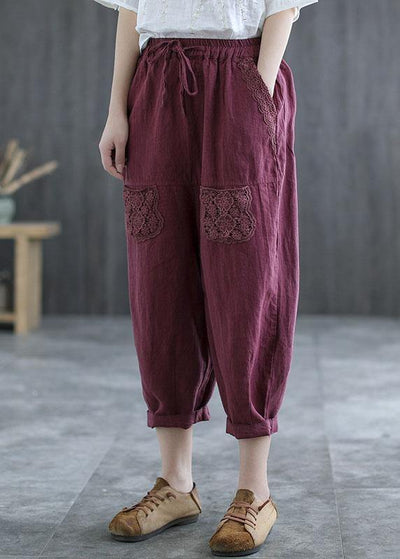 Boutique Mulberry Embroideried Harem Crop Summer Linen Harem Pants
