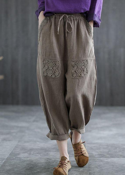 Boutique Mulberry Embroideried Harem Crop Summer Linen Harem Pants