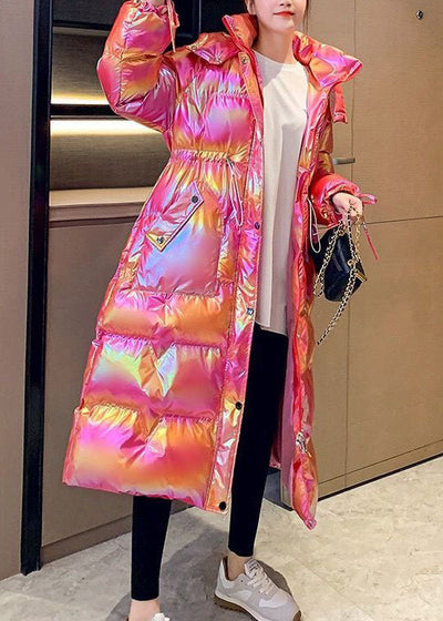 Boutique Pink Hooded Drawstring Lengthen Fine Cotton Filled Women Witner Coats