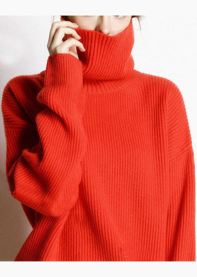 Boutique Red Turtle Neck cozy Cashmere Knitted Tops Winter