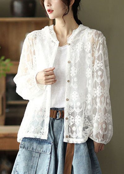 Boutique White Hooded Lace UPF 50+ Coat Cardigans Summer