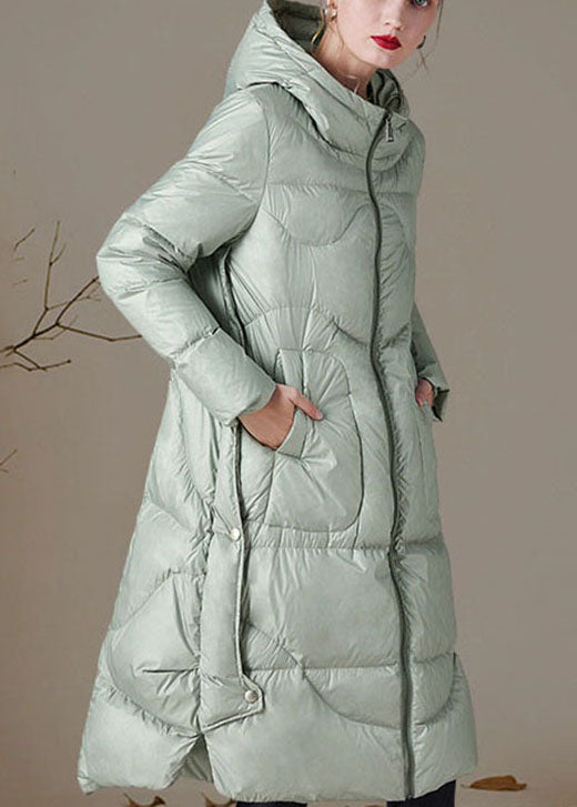 Boutique silver Green hooded low high design Loose Winter Duck Down Coats