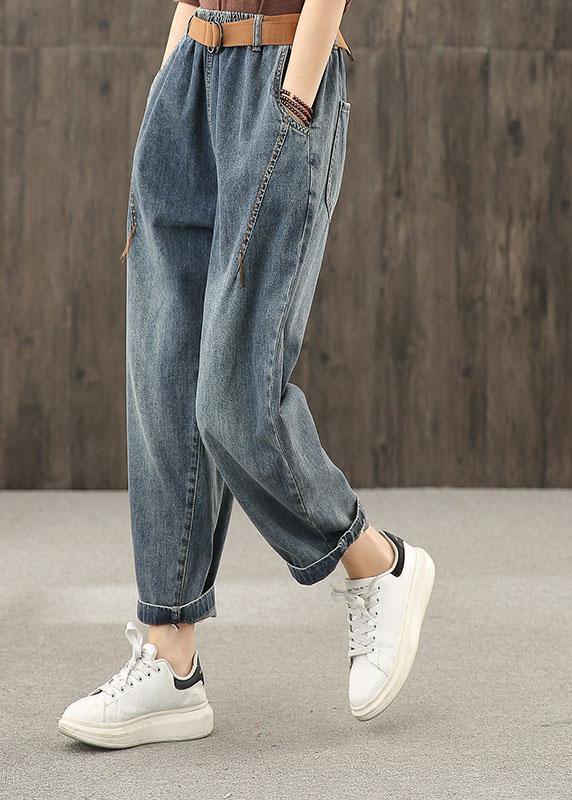 Bright line decoration retro washed denim autumn new casual trousers