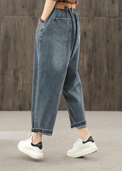 Bright line decoration retro washed denim autumn new casual trousers