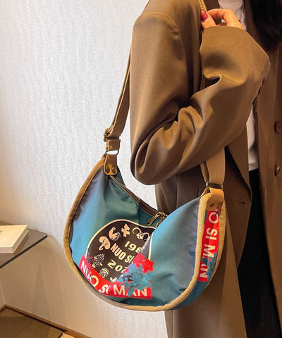 Casual Blue Appliqued Nylon Messenger Bag Satchel Bag Handbag