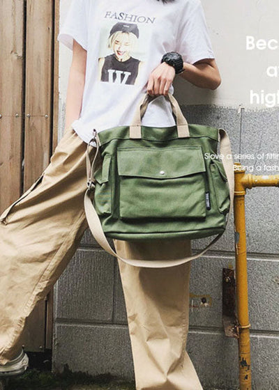 Casual Green Solid Canvas Messenger Bag