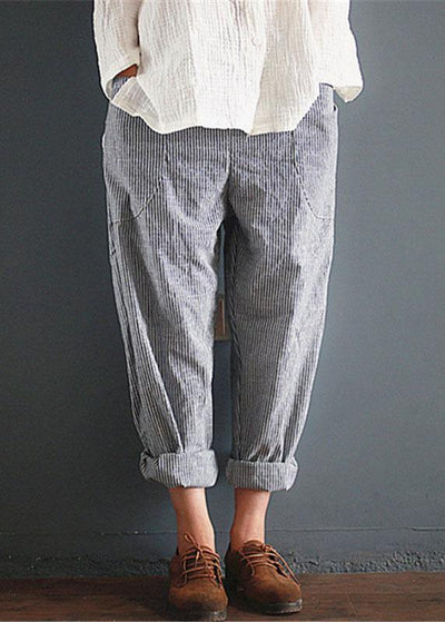 Casual Stripe Pocket Elastic Waist Women Harem Pants