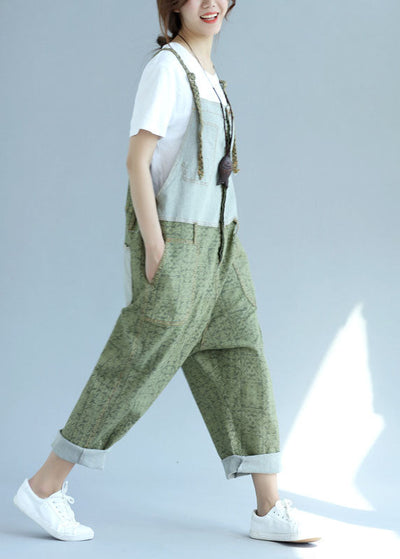 Casual green pockets Patchwork wide leg Jumpsuit Spring