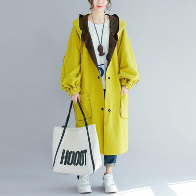 Casual yellow women parka trendy plus size hooded two ways to wearwinter jacket Elegant low high design winter coats