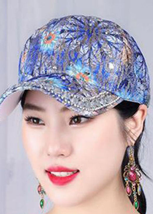 Chic Blue Zircon Print Patchwork Cotton Baseball Cap Hat