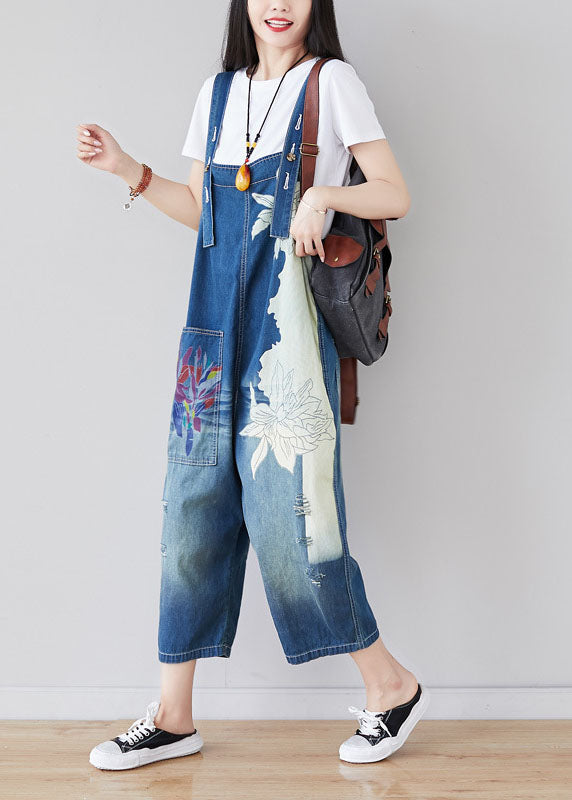 Chic Blue pockets print Patchwork Jumpsuit Summer