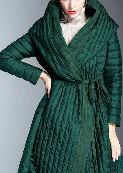 Chic Green Pockets Print Winter Duck Down coat