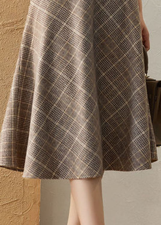 Chic Khaki High Waist Plaid romantic Fall Woolen Skirt