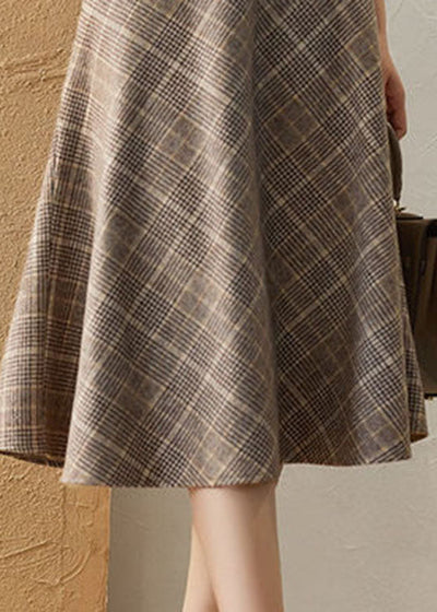 Chic Khaki High Waist Plaid romantic Fall Woolen Skirt