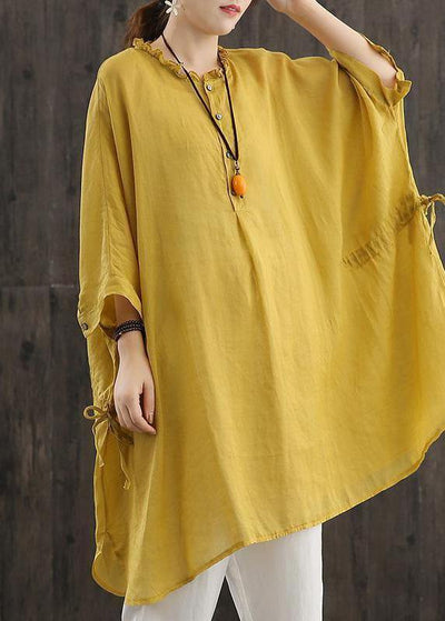 Chic Yellow Shirts O Neck Cinched Top