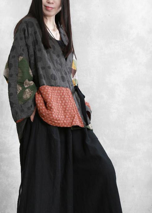 Chic floral fine crane coats Sleeve v neck trumpet sleeves fall jackets