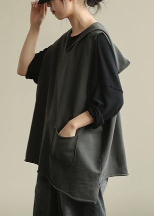 Chic hooded sleeveless tops women Work gray blouse