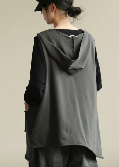 Chic hooded sleeveless tops women Work gray blouse