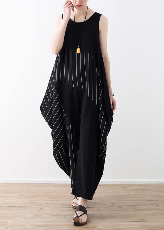 Chic trousers oversized black striped Wardrobes sleeveless asymmetric jumpsuit pants