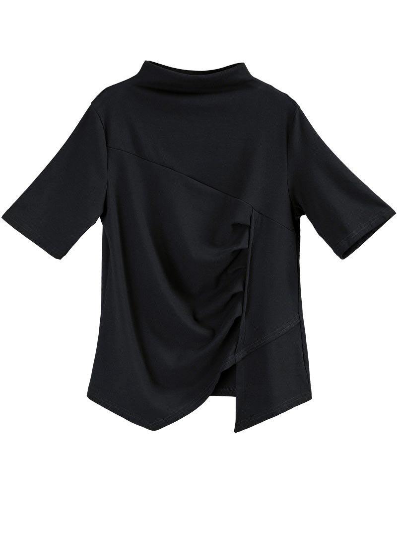 Classy Black High Neck asymmetrical design Cotton Tops Summer