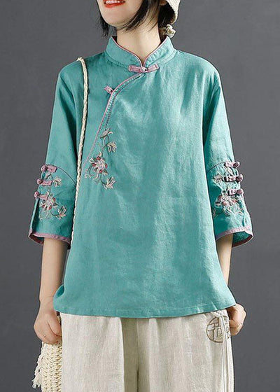 Classy Blue Embroideried Patchwork Top Half Sleeve
