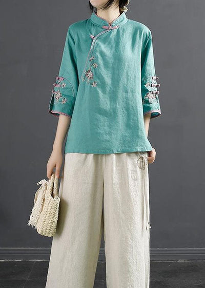 Classy Blue Embroideried Patchwork Top Half Sleeve