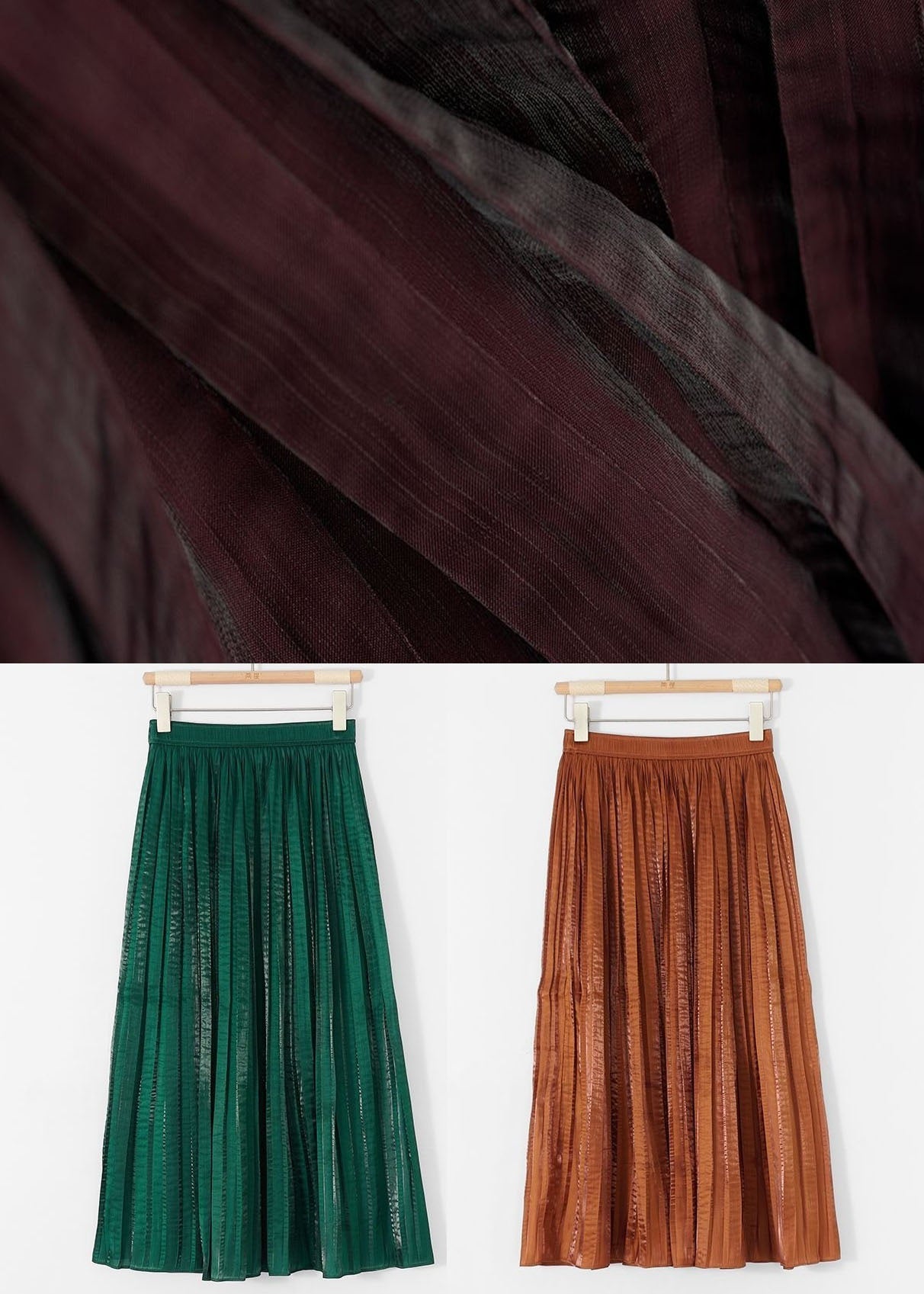 Classy Green Wrinkled Patchwork Silk Skirt Summer