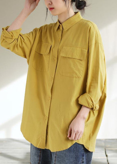 Classy Lapel Pockets Spring Top Silhouette Wardrobes Yellow Shirts