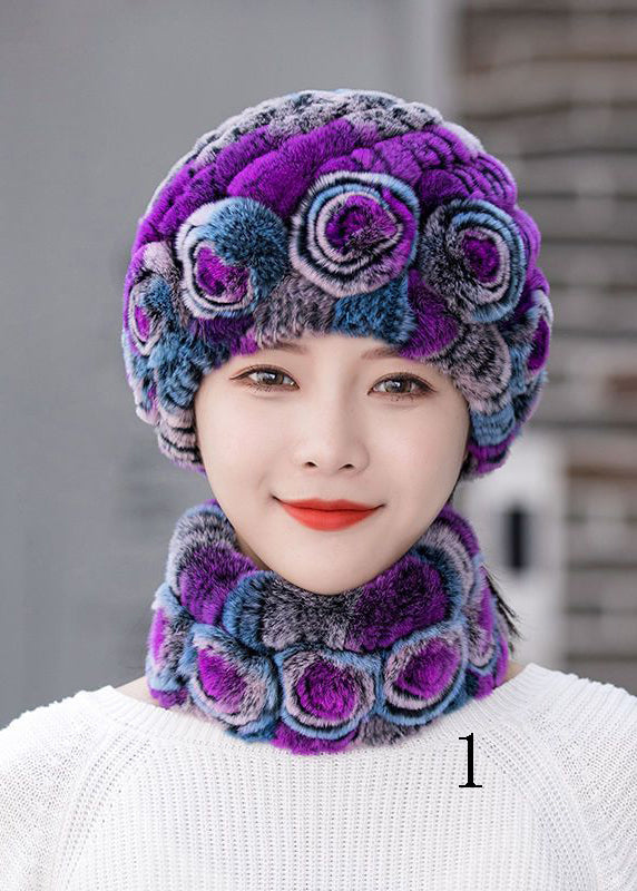 Classy Thick Rabbit Hair Knit Hat Two Piece Set Winter