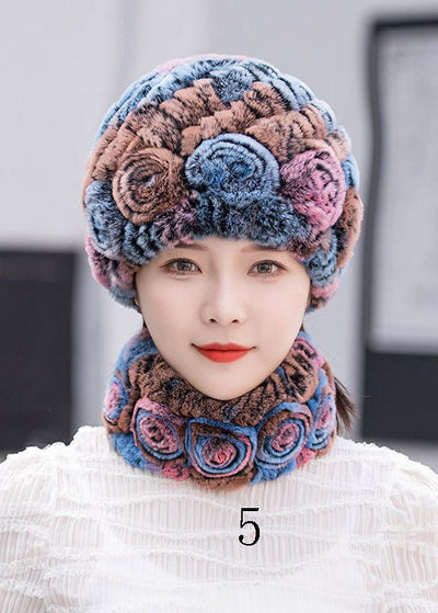 Classy Thick Rabbit Hair Knit Hat Two Piece Set Winter