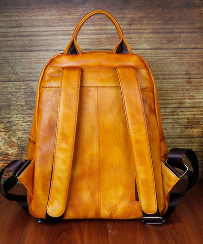 Classy Yellow Brown Embossing Paitings Calf Leather Backpack Bag