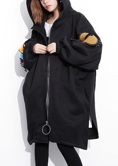 Classy black Fine Coats Women Work Outfits hooded thick Three-dimensional decoration outwears