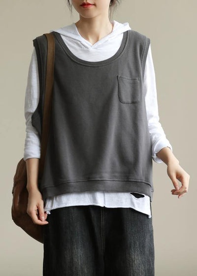 Classy dark gray tops women hooded two pieces oversized fall blouse