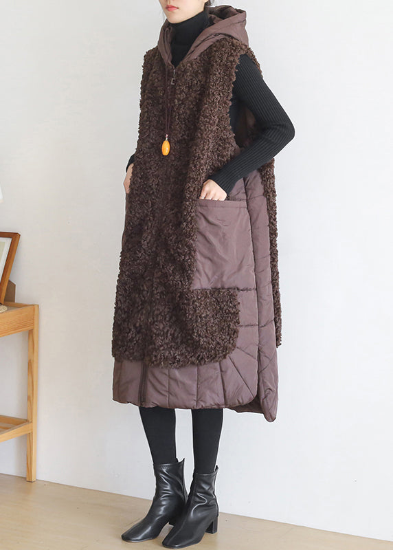 Chocolate Colour Thick Woolen Hooded Waistcoat Sleeveless