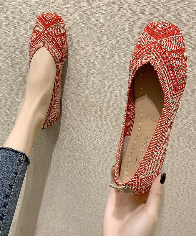 Comfy Flat Shoes Red Knit Fabric Boutique Print Flat Shoes For Women
