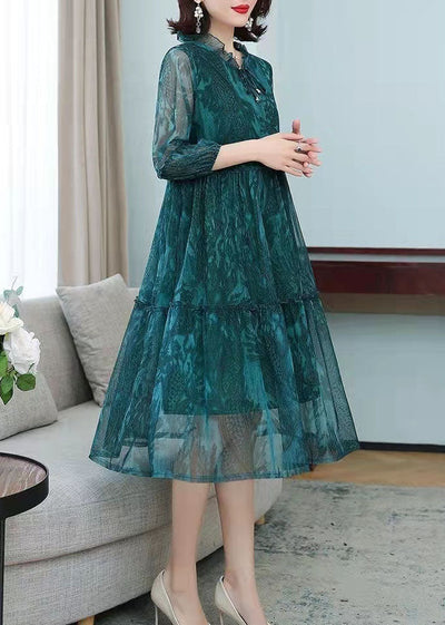 Comfy Green Embroideried Patchwork Spring Two-Piece Set Half Sleeve