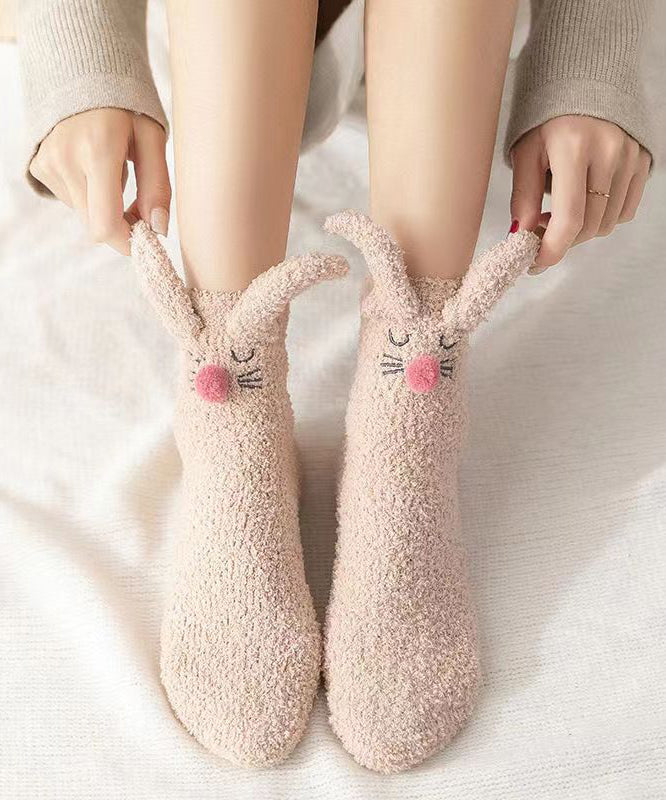 Coral Velvet Khaki Mid Length Socks Keep Warm And Cute In Winter