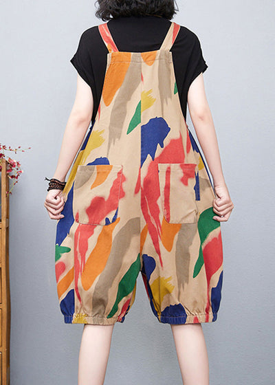 DIY Apricot Slash Neck Print High Waist Jumpsuit Summer