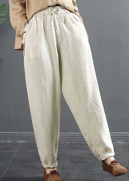 DIY Beige Trousers Spring Elastic Waist Shorts