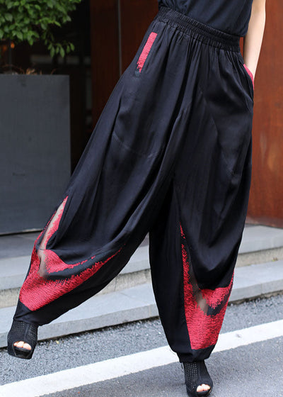 DIY Black Patchwork Hollow Out Casual Pants Spring