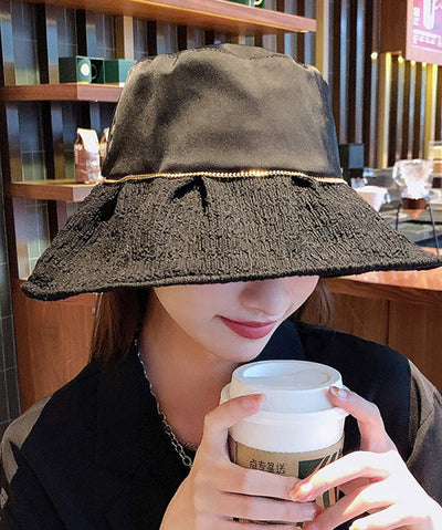DIY Black Patchwork Pearl Organza Bucket Hat
