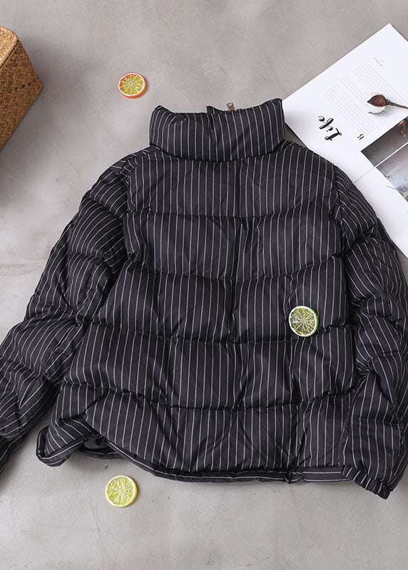 DIY Black Striped zippered Button Winter Duck Down Coats