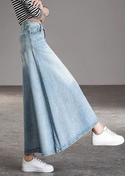 DIY Light Blue fashion Pockets Casual Wide Leg Fall Denim Pants