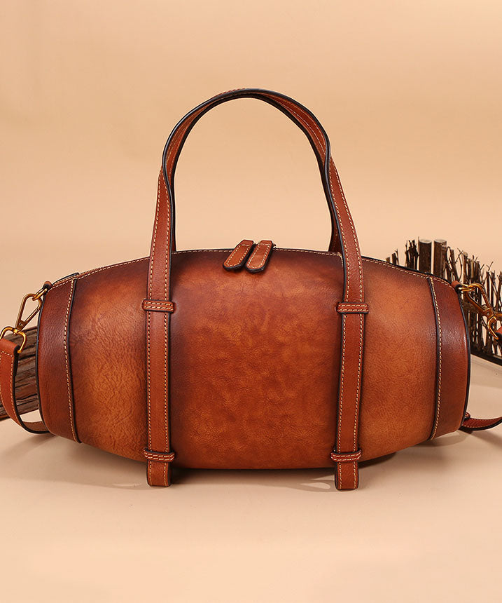 DIY Orange Solid Calf Leather Tote Handbag Messenger Bag