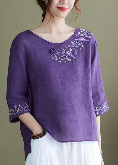 DIY Purple Embroideried side open Half Sleeve Top