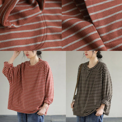 DIY Red cotton Crane tops Striped cotton Spring Sweatshirt