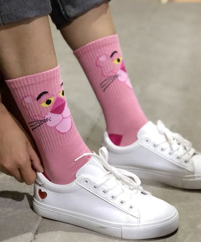 DIY The Pink Panther Print Cotton Crew Socks