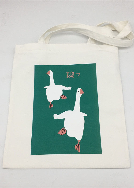 DIY White Animal pattern Print Canvas Satchel Handbag