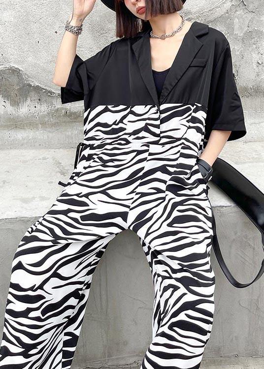 Diy White Zebra pattern Patchwork Casual Jumpsuit Shorts Summer